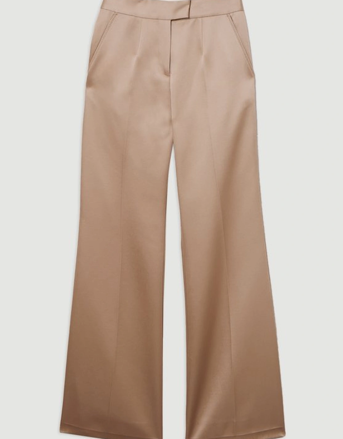 Structured Viscose Satin Stitch Detail Tailored Kickflare Trouser