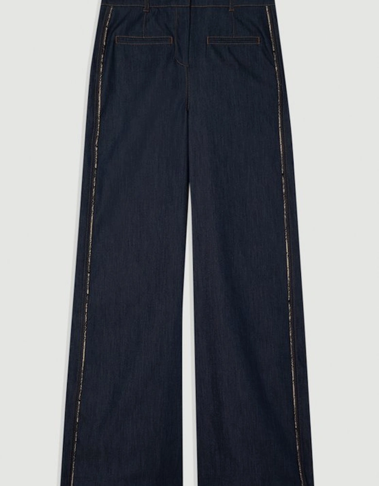 Archive Collection - Tailored Denim Belted Pocket Detail Wide Leg Trousers