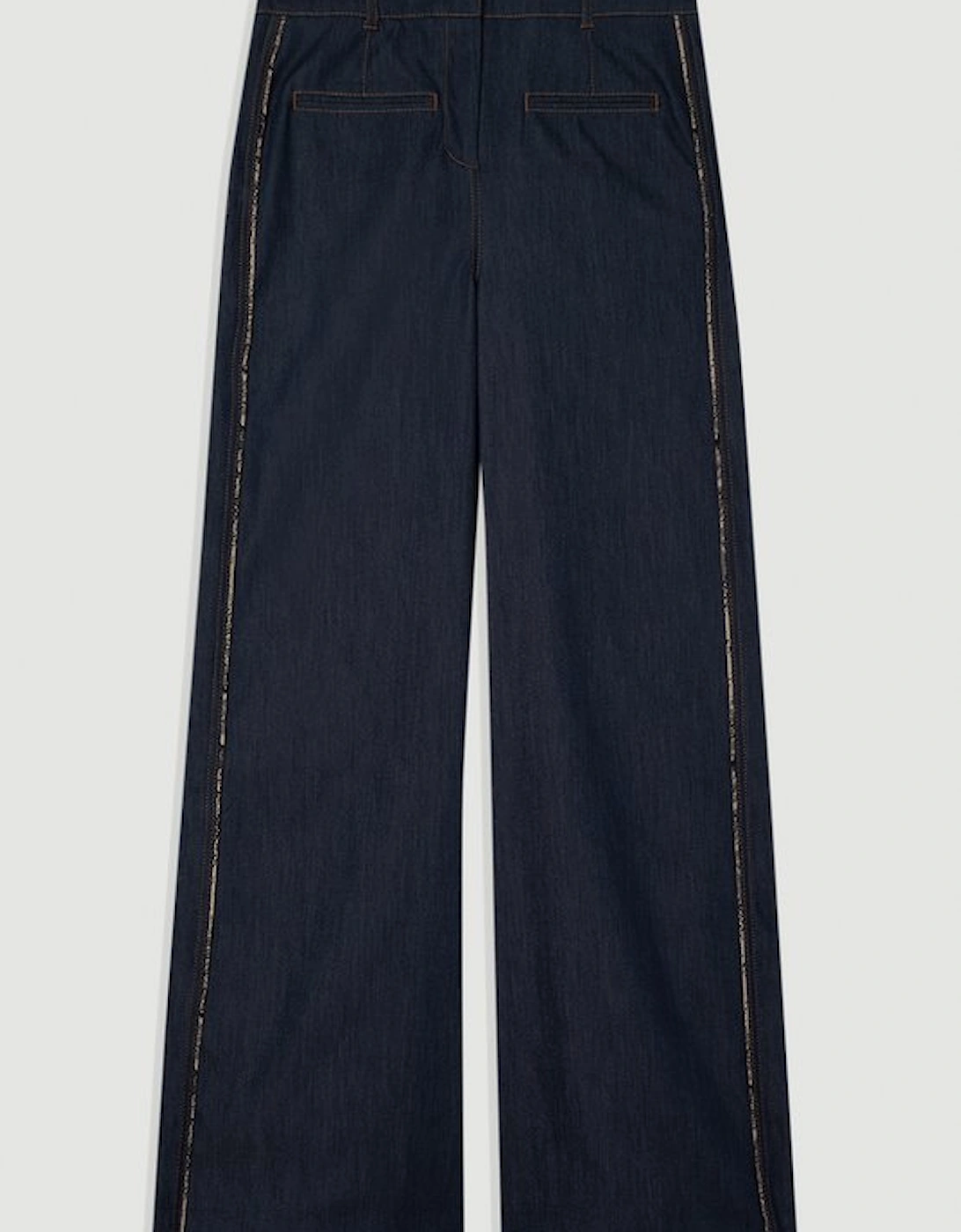 Archive Collection - Tailored Denim Belted Pocket Detail Wide Leg Trousers