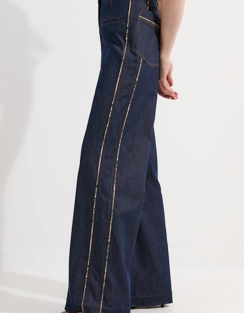 Archive Collection - Tailored Denim Belted Pocket Detail Wide Leg Trousers