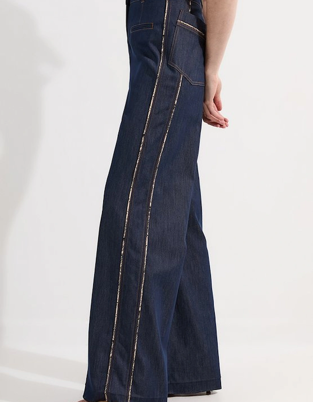 Archive Collection - Tailored Denim Belted Pocket Detail Wide Leg Trousers