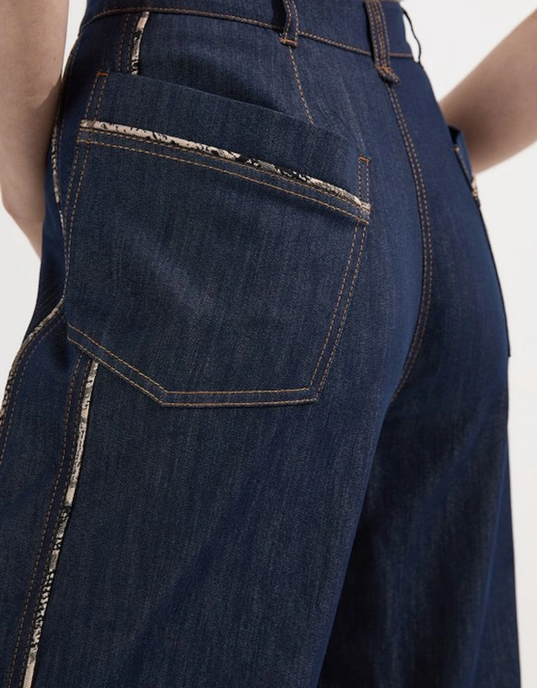 Archive Collection - Tailored Denim Belted Pocket Detail Wide Leg Trousers