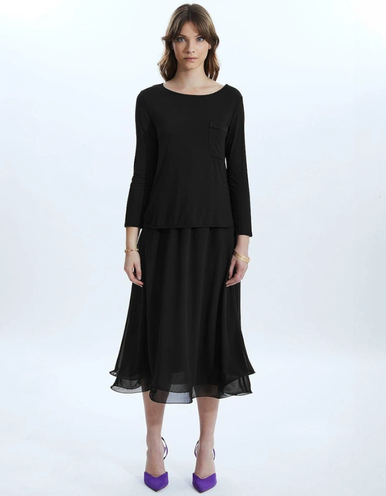 Wave Hem Tiered Skirt Black