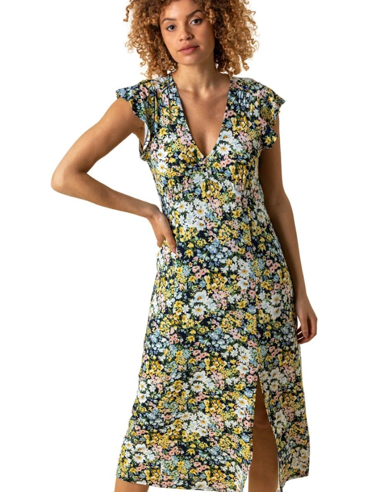 Floral Print Frill Sleeve Dress