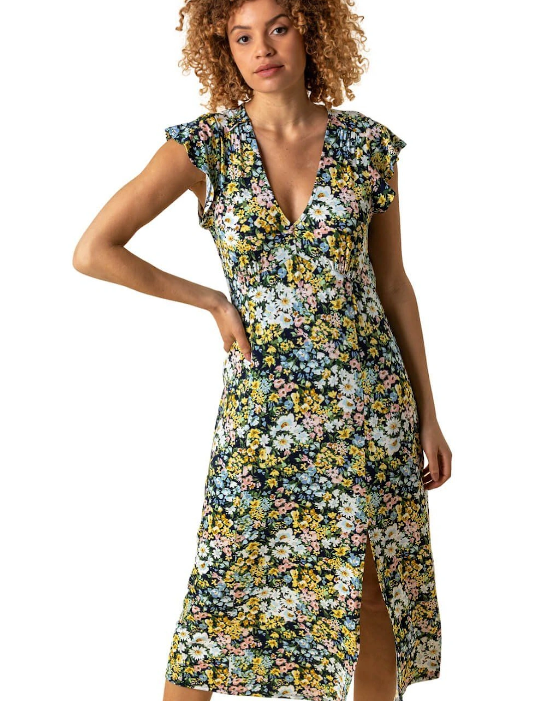 Floral Print Frill Sleeve Dress, 2 of 1