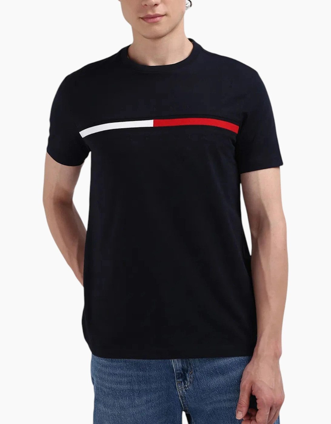 Tommy Hilfiger Men's Navy T Shirts Crew Neck Signature Stripe Summer Cotton Tino Tee  44 2XL