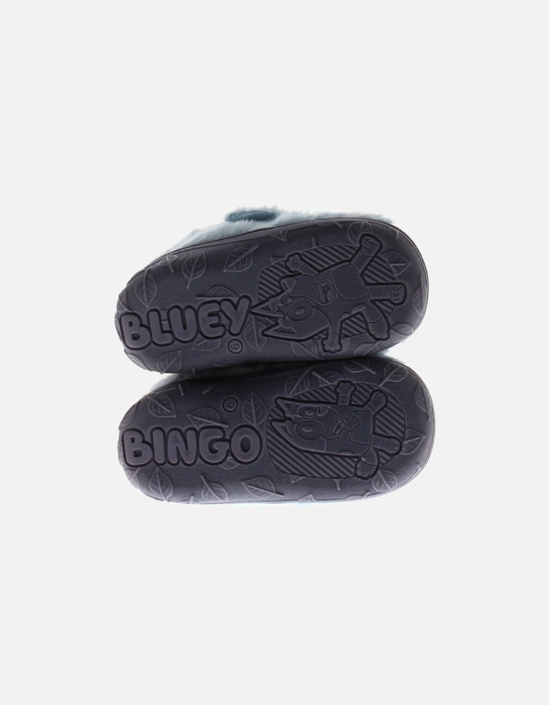 Younger Childrens  Novelty Slippers Bingo Split Touch Fastening blue