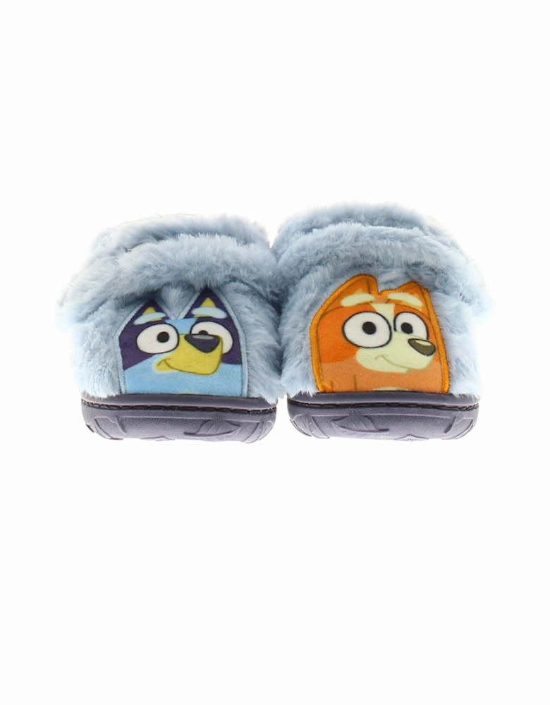 Younger Childrens  Novelty Slippers Bingo Split Touch Fastening blue
