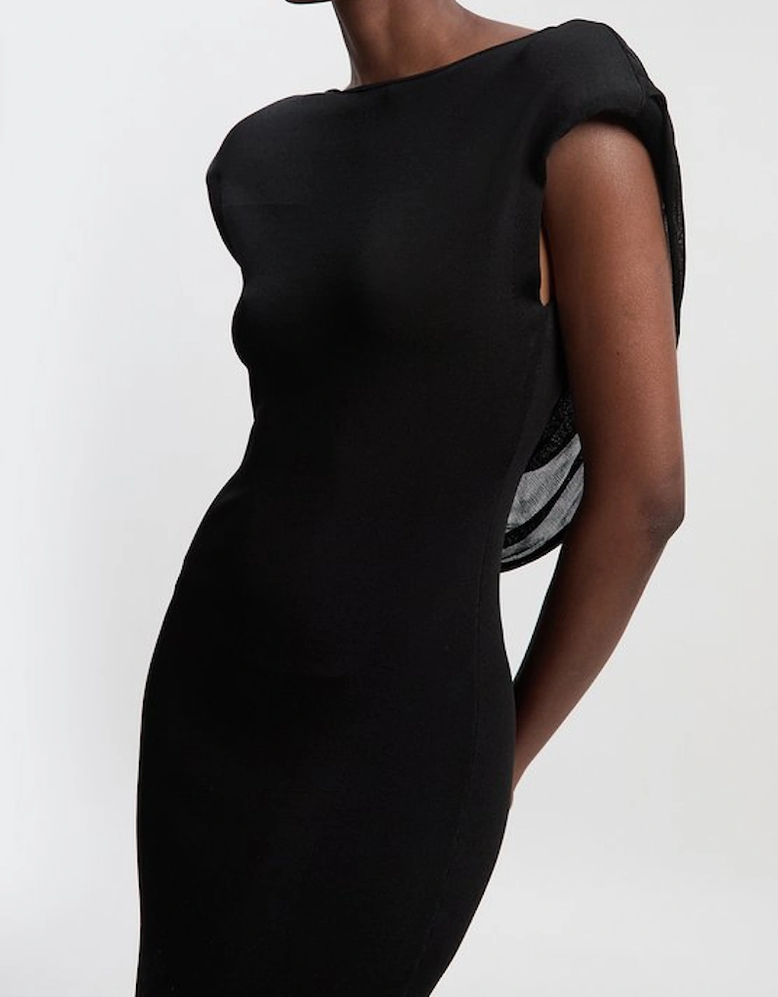 Viscose Blend Slinky Drape Plunge Back Knit Maxi Dress