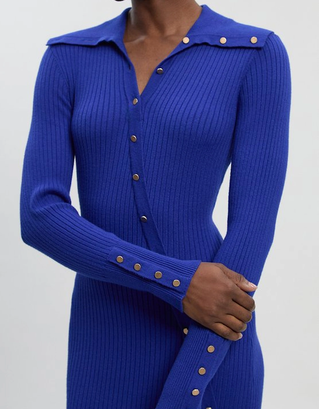 Viscose Blend Trim Detail Knit Midi Dress