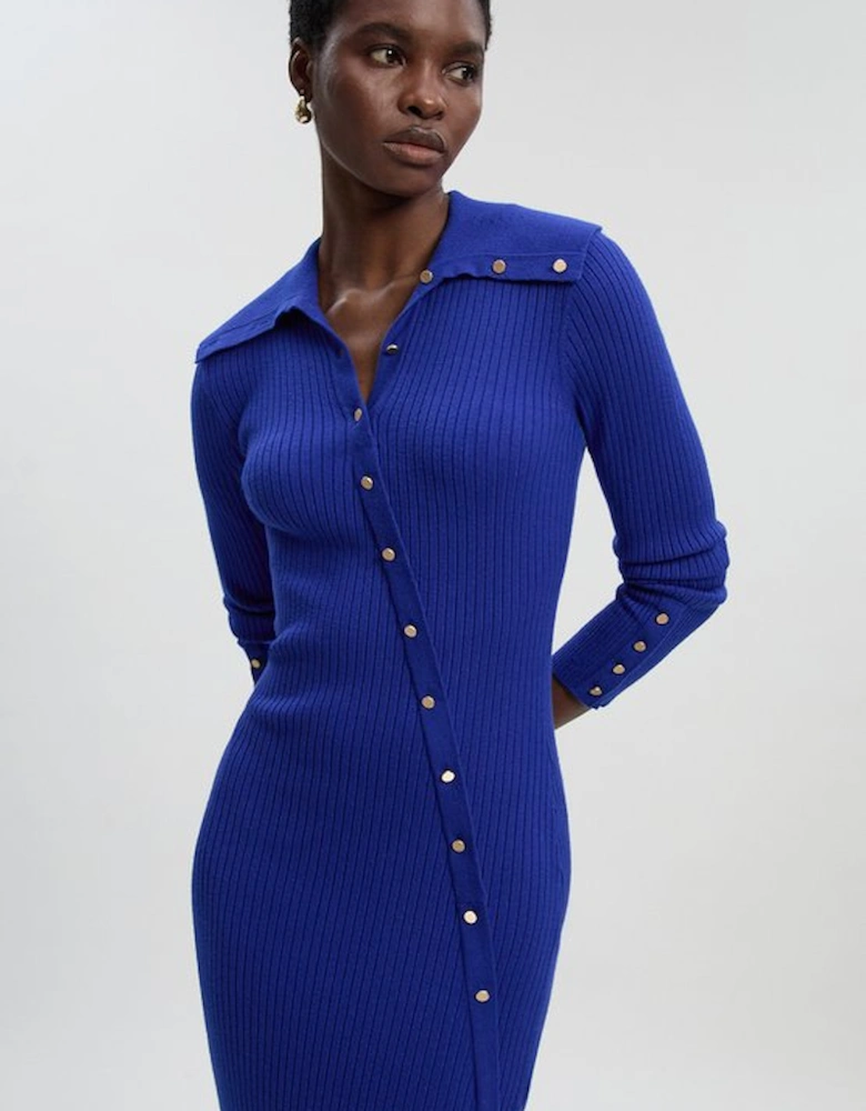 Viscose Blend Trim Detail Knit Midi Dress