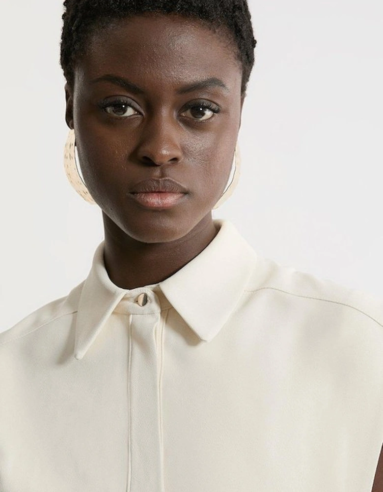 Structured Crepe Pleated Sleeveless Shirt Tailored Midi Dress