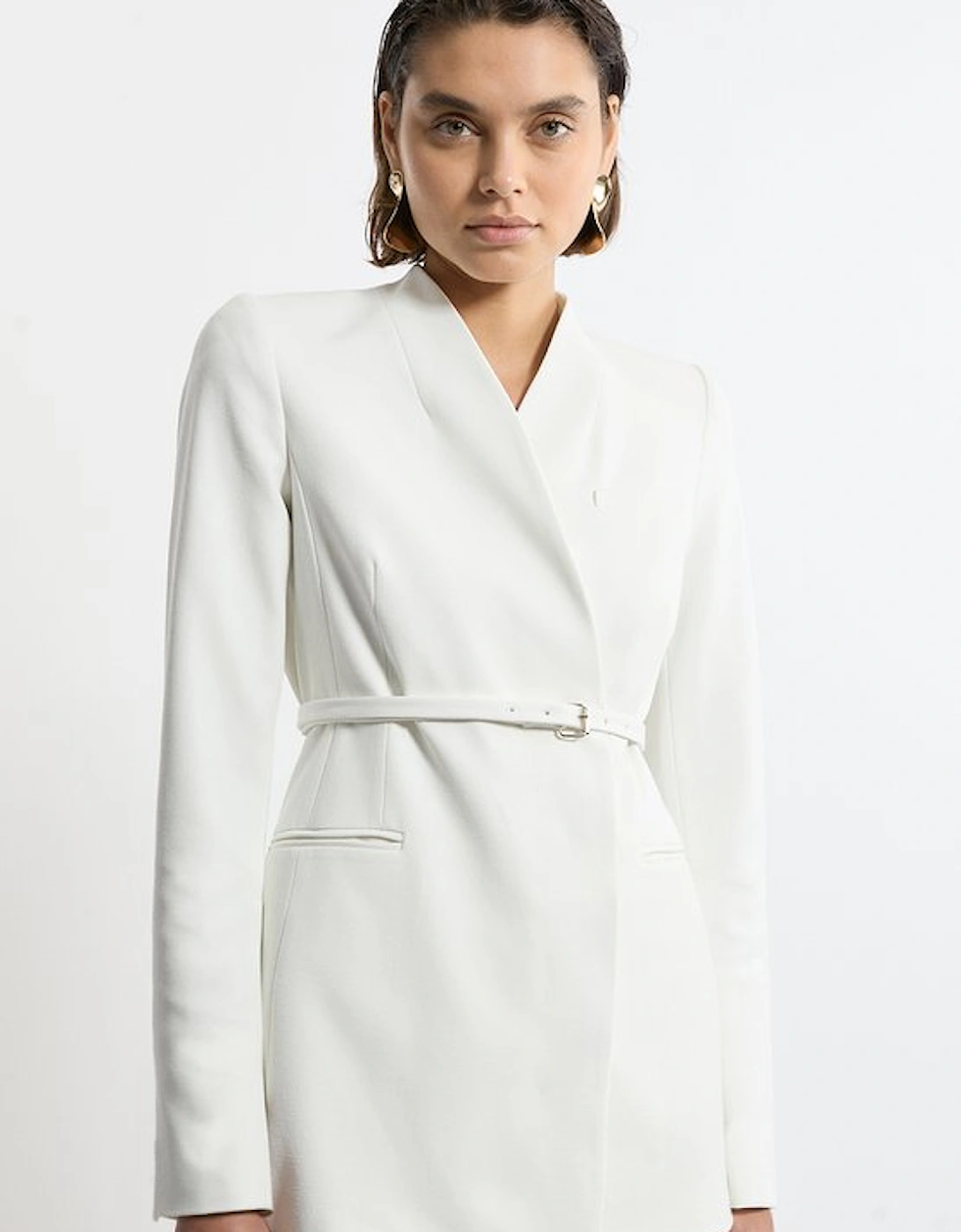 Structured Crepe Tailored Collarless Belted Blazer, 5 of 4