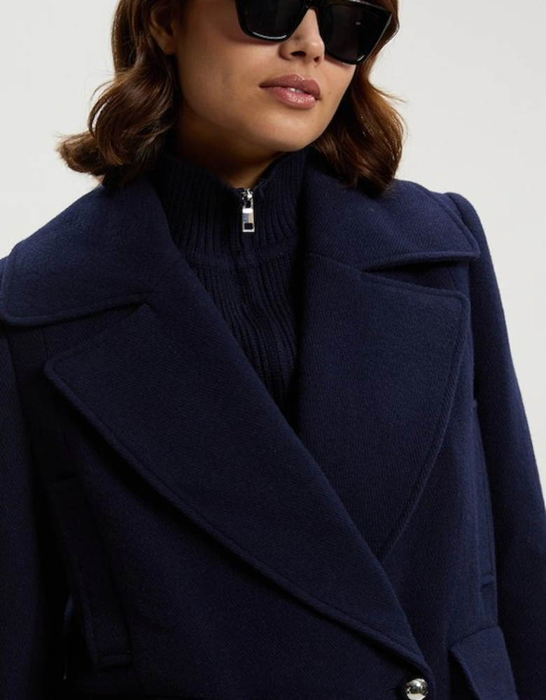 Wool Detachable Knitted Neck Tailored Double Breasted Pea Coat