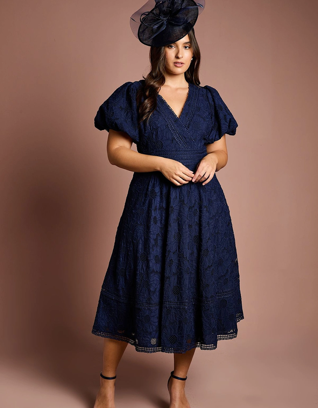 Plus Lace Midi Dress With Puff Sleeve, 2 of 1