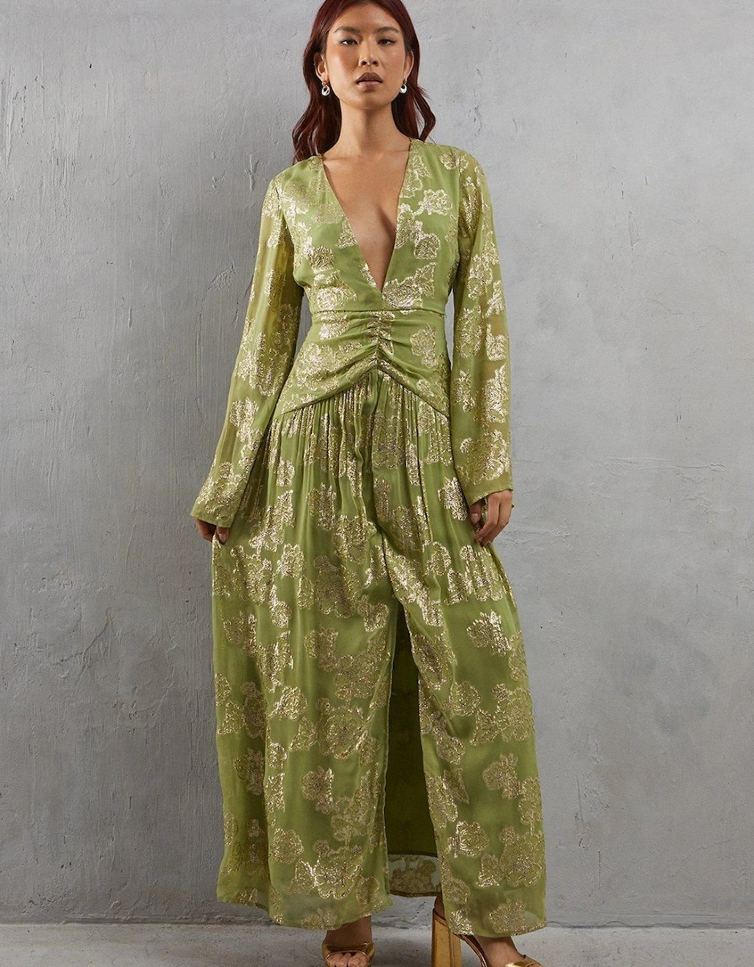 Metallic V Plunge Maxi Dress, 2 of 1