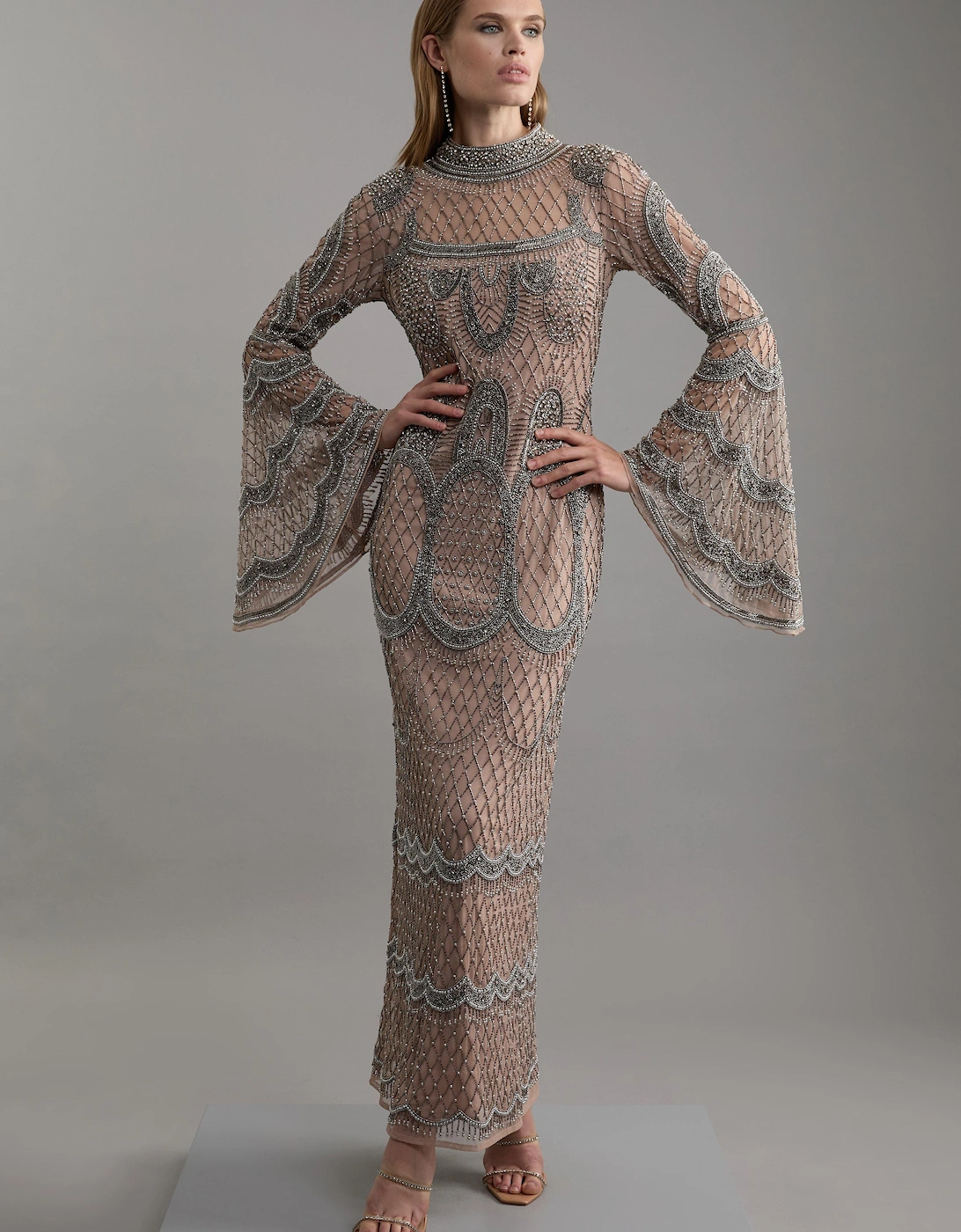 Embellished And Beaded Long Sleeve Woven Maxi Dress, 2 of 1