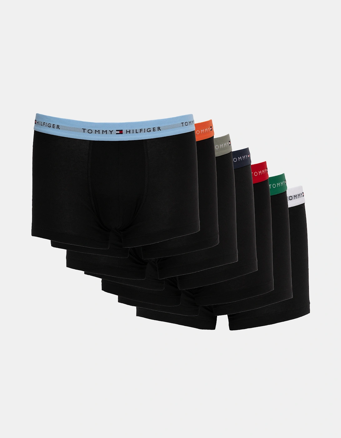 Men's Tommy Hilfiger 7 Pack Mens Waistband Trunks - B-Blue/Orange/Sage/Navy/Red/Green/White - Black - Size: 33/32/32