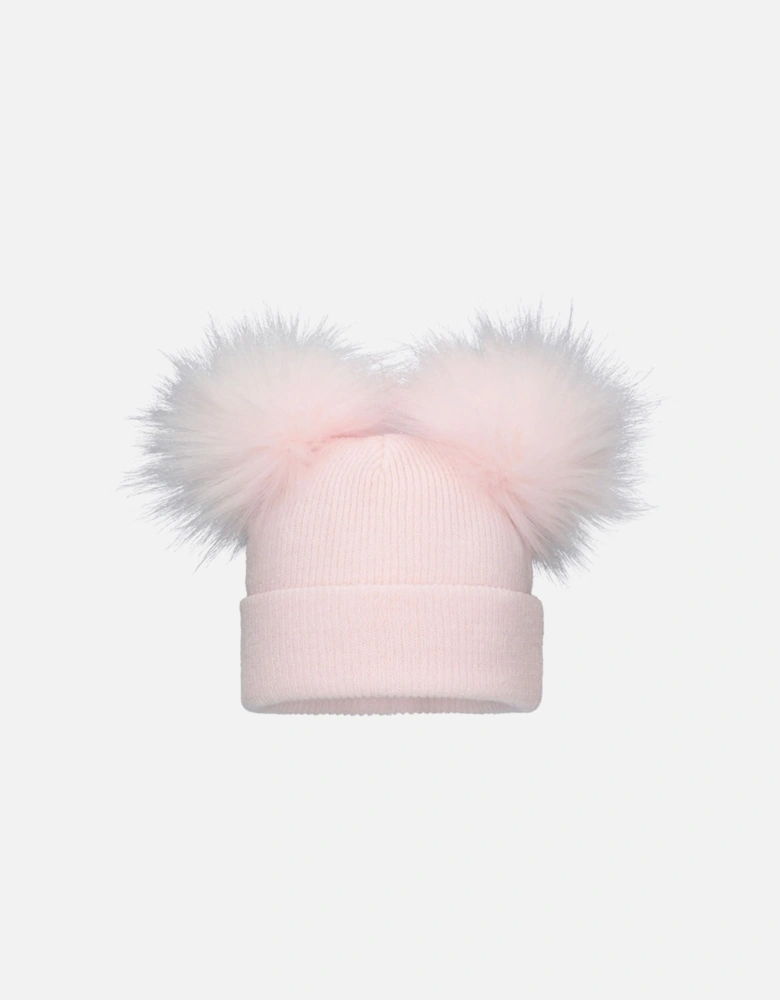 Girls Pink Double Pom Hat