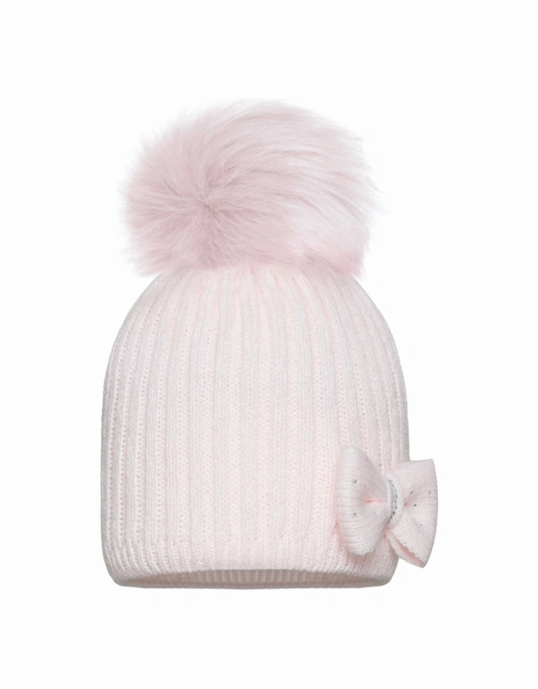Girls Pink Bow Pom Hat
