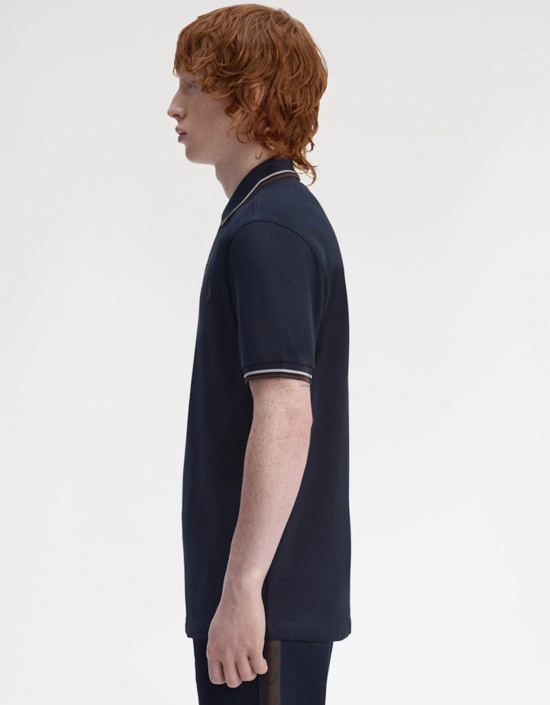 Mens Twin Tipped Signature Polo Shirt - Navy/Warm Oat/Burnt Tobacco 52A