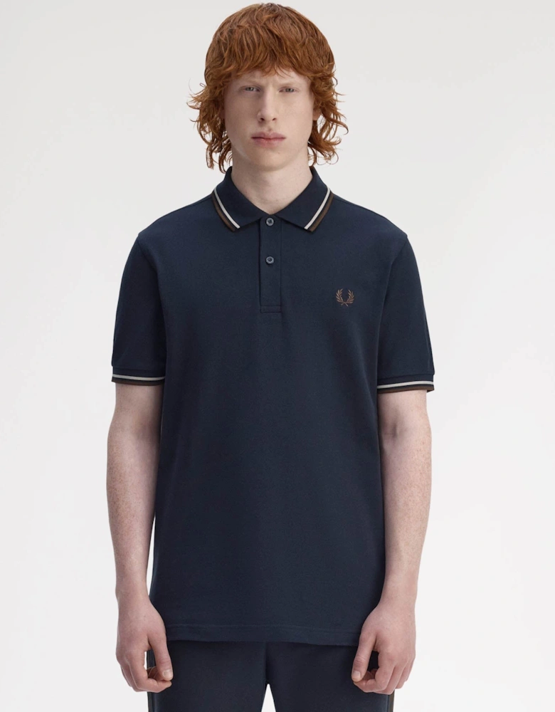 Mens Twin Tipped Signature Polo Shirt - Navy/Warm Oat/Burnt Tobacco 52A