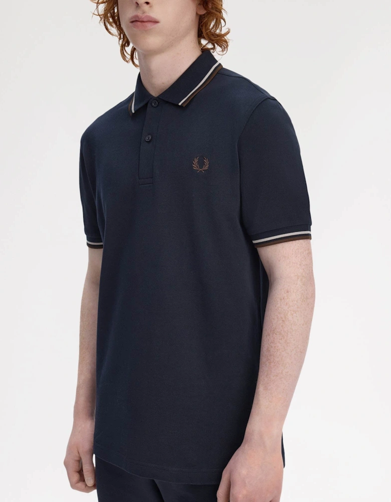 Mens Twin Tipped Signature Polo Shirt - Navy/Warm Oat/Burnt Tobacco 52A