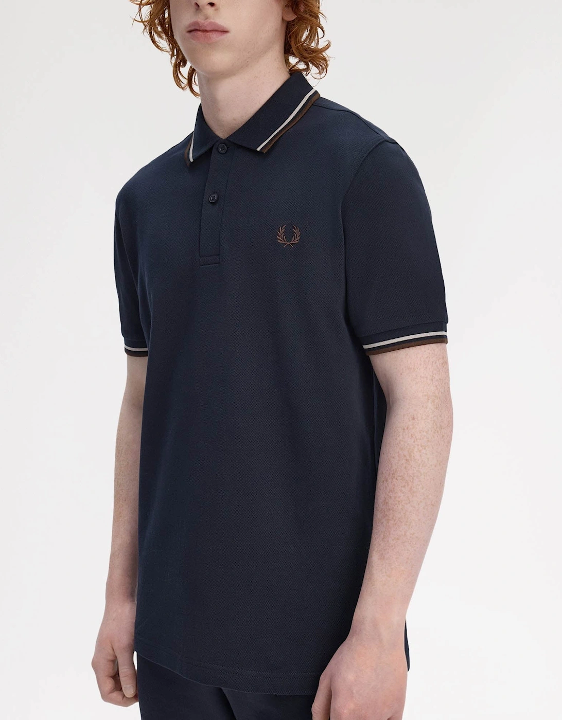Mens Twin Tipped Signature Polo Shirt - Navy/Warm Oat/Burnt Tobacco 52A