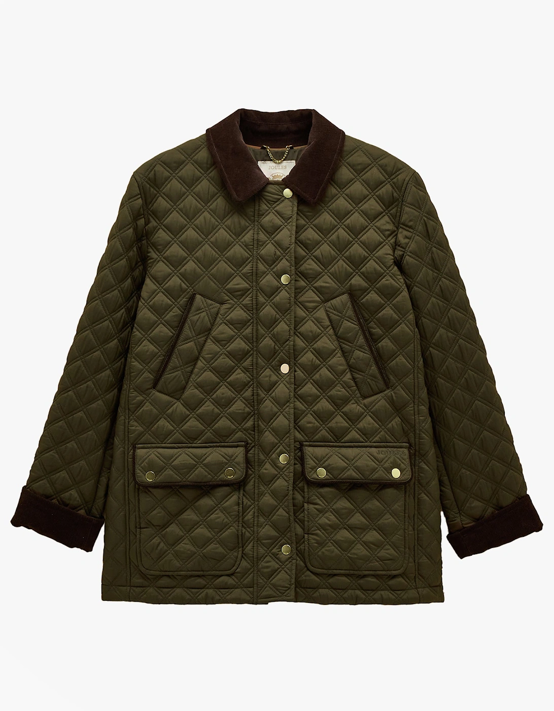 Women's Joules Beatrix Womens Showerproof Quilted Coat Khaki Green - Size: 12