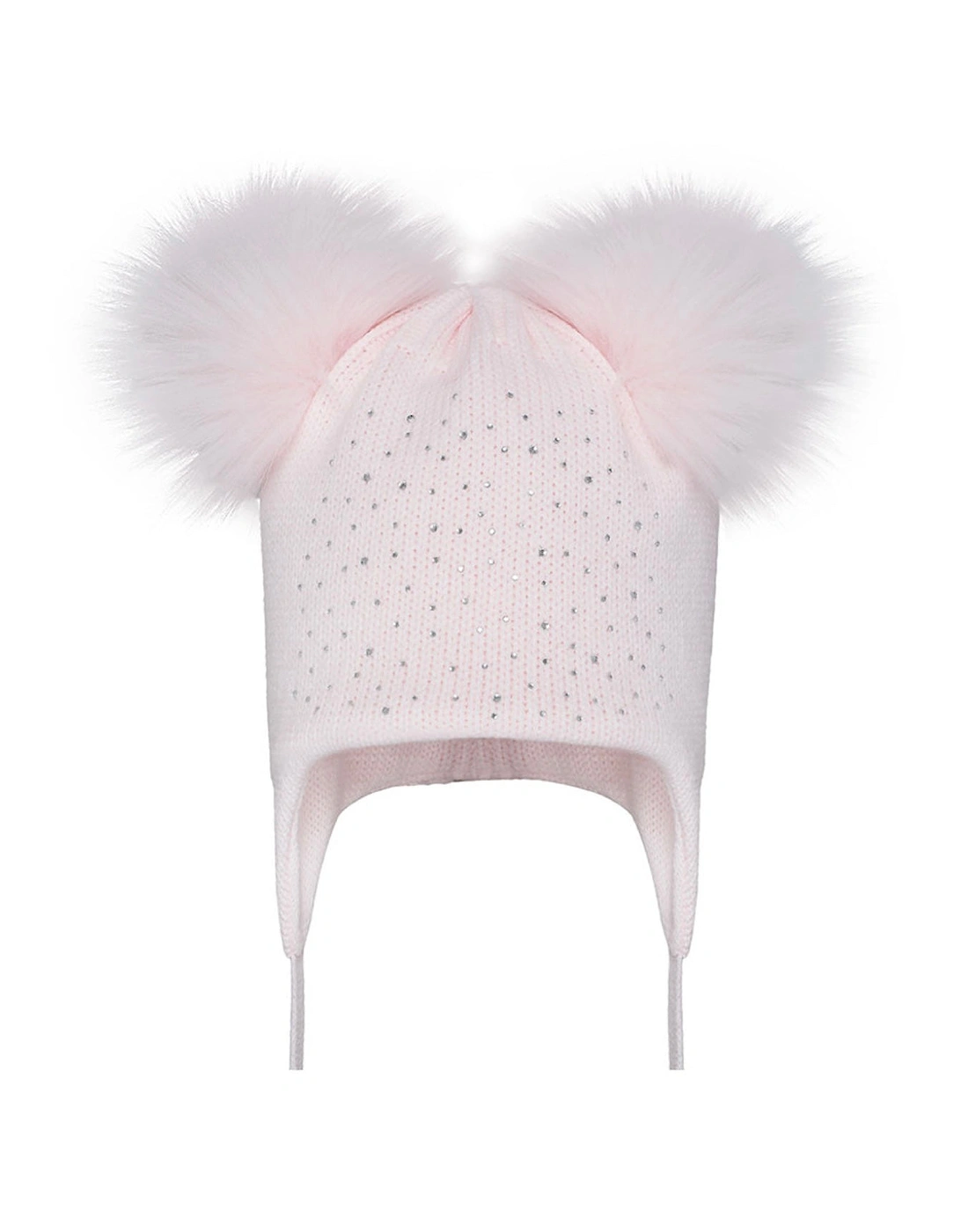 Girls Pink Diamanté Double Pom Hat, 2 of 1