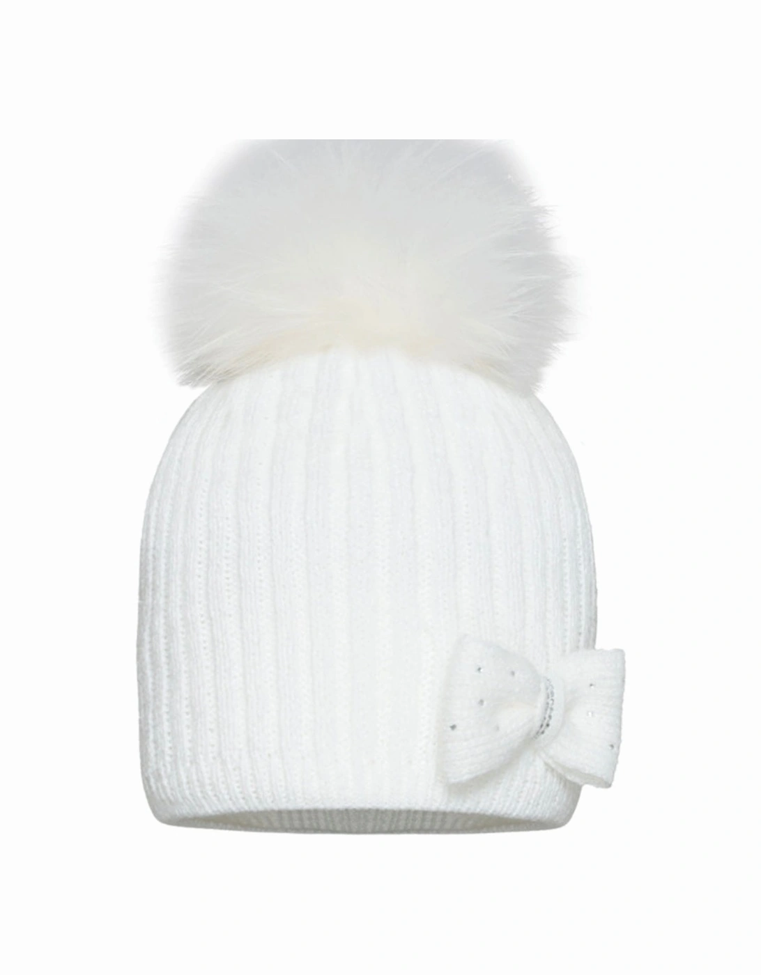 Girls White Bow Pom Hat, 2 of 1