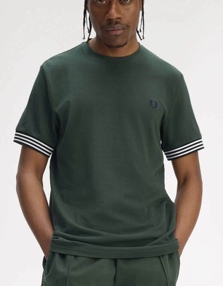 Mens Striped Cuff T-Shirt - Court Green X89