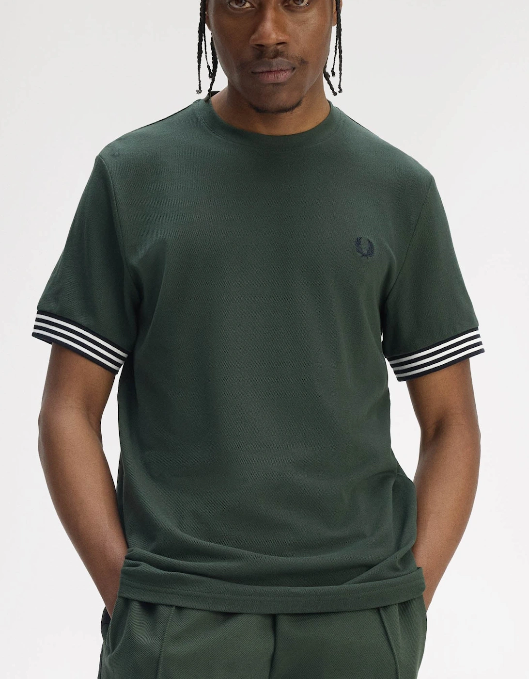 Mens Striped Cuff T-Shirt - Court Green X89