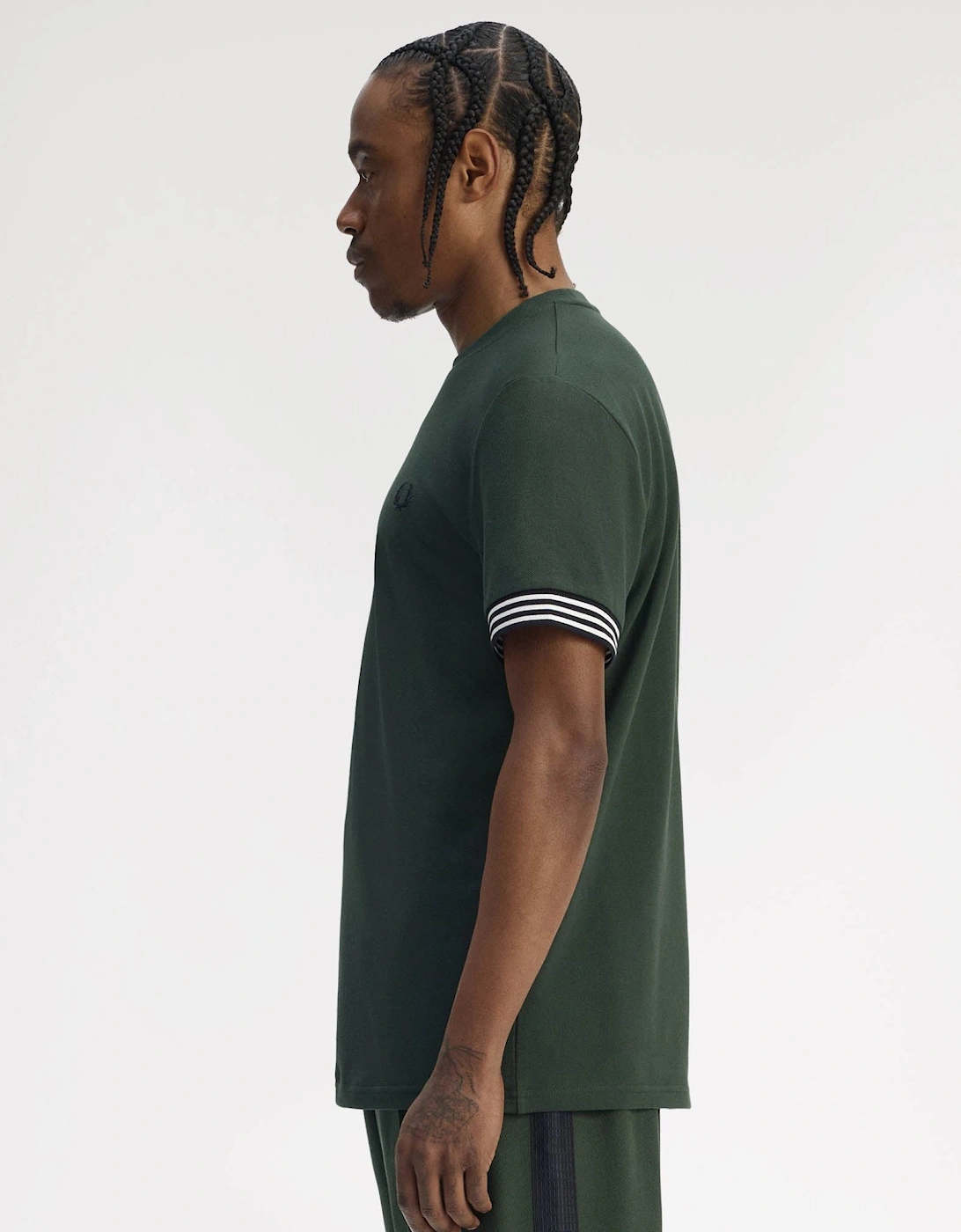 Mens Striped Cuff T-Shirt - Court Green X89