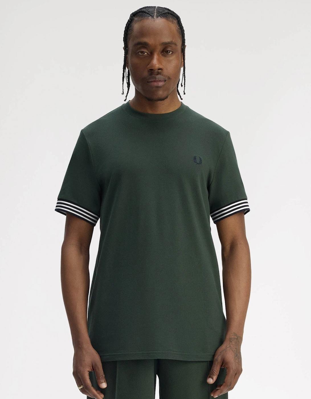 Men's Fred Perry Mens Striped Cuff T-Shirt - Court Green X89 - Size: 42