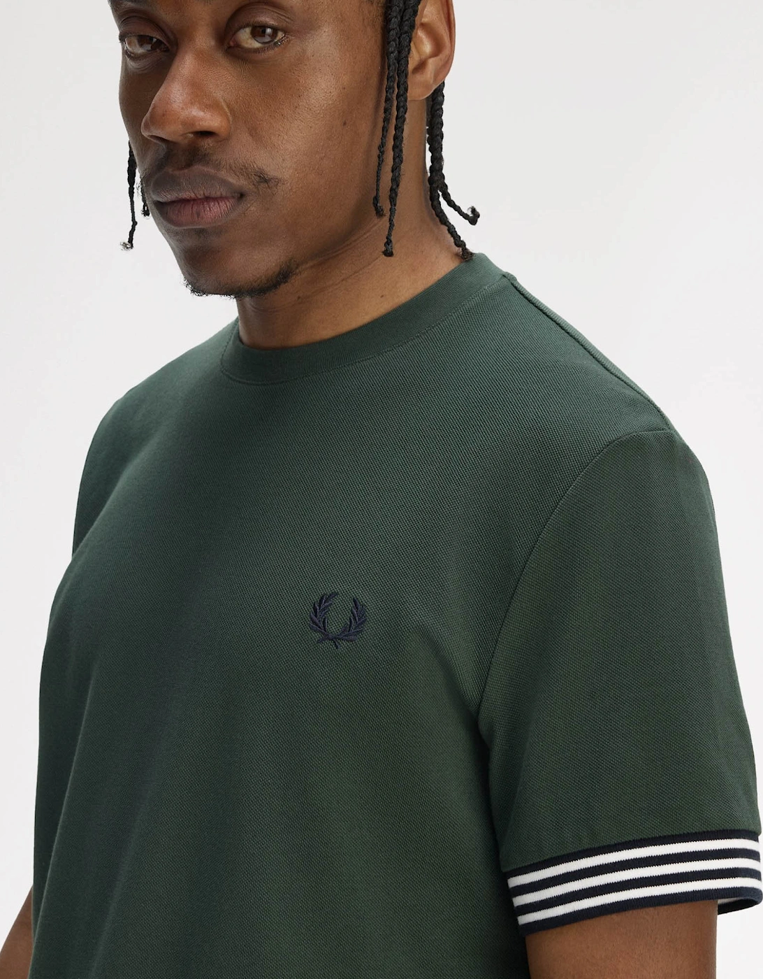 Mens Striped Cuff T-Shirt - Court Green X89
