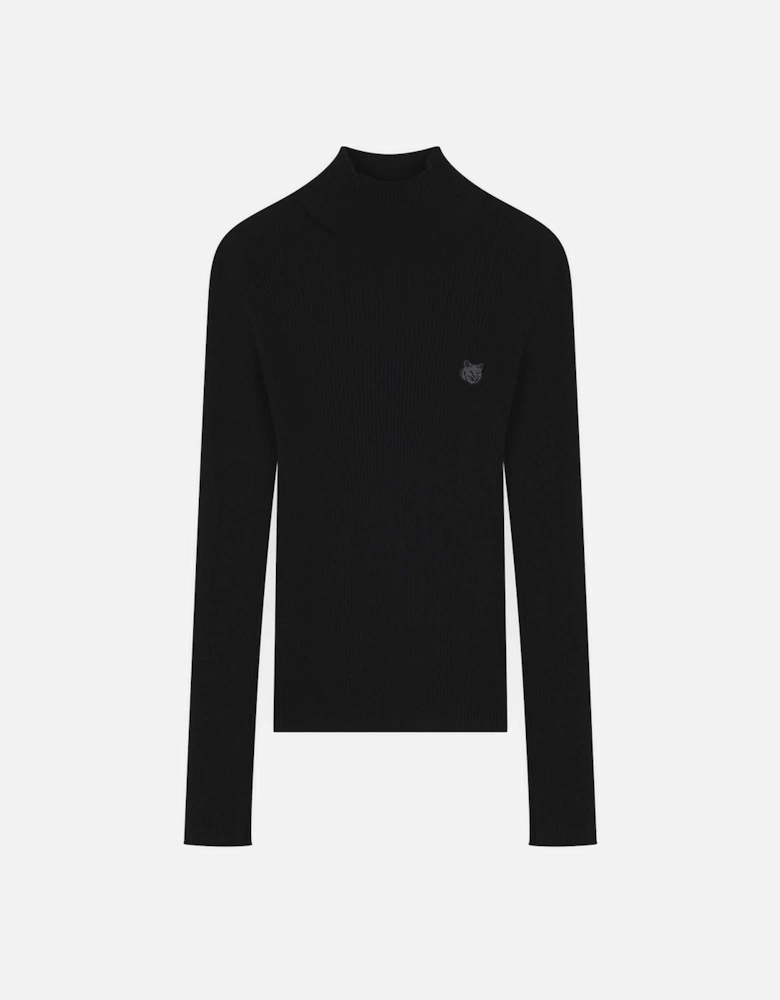 Tonal Fox Head Patch Fine Ribbed Turtleneck Jumper