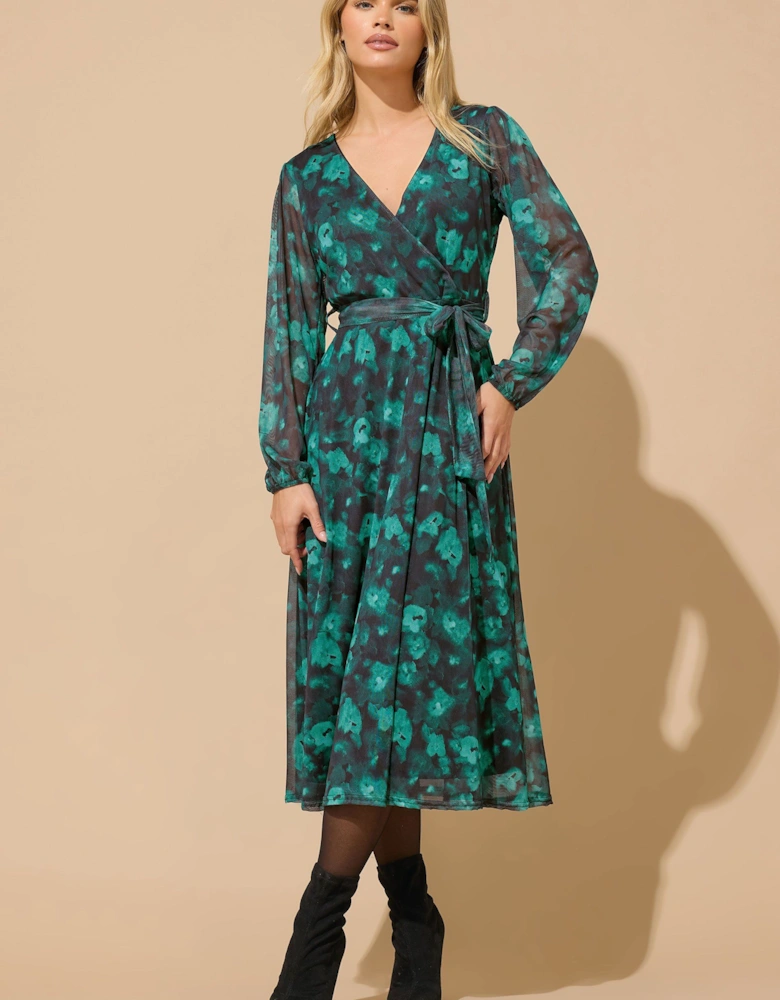 Petite Floral Mesh Wrap Dress