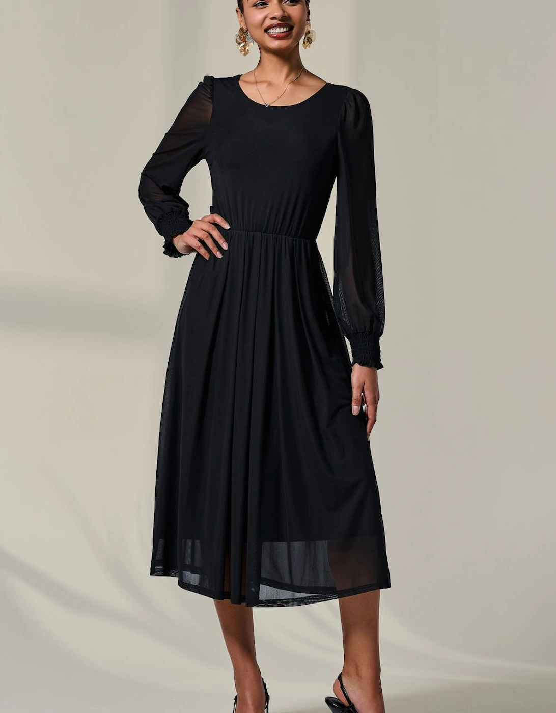Long Sleeve Mesh Midi Dress, 2 of 1