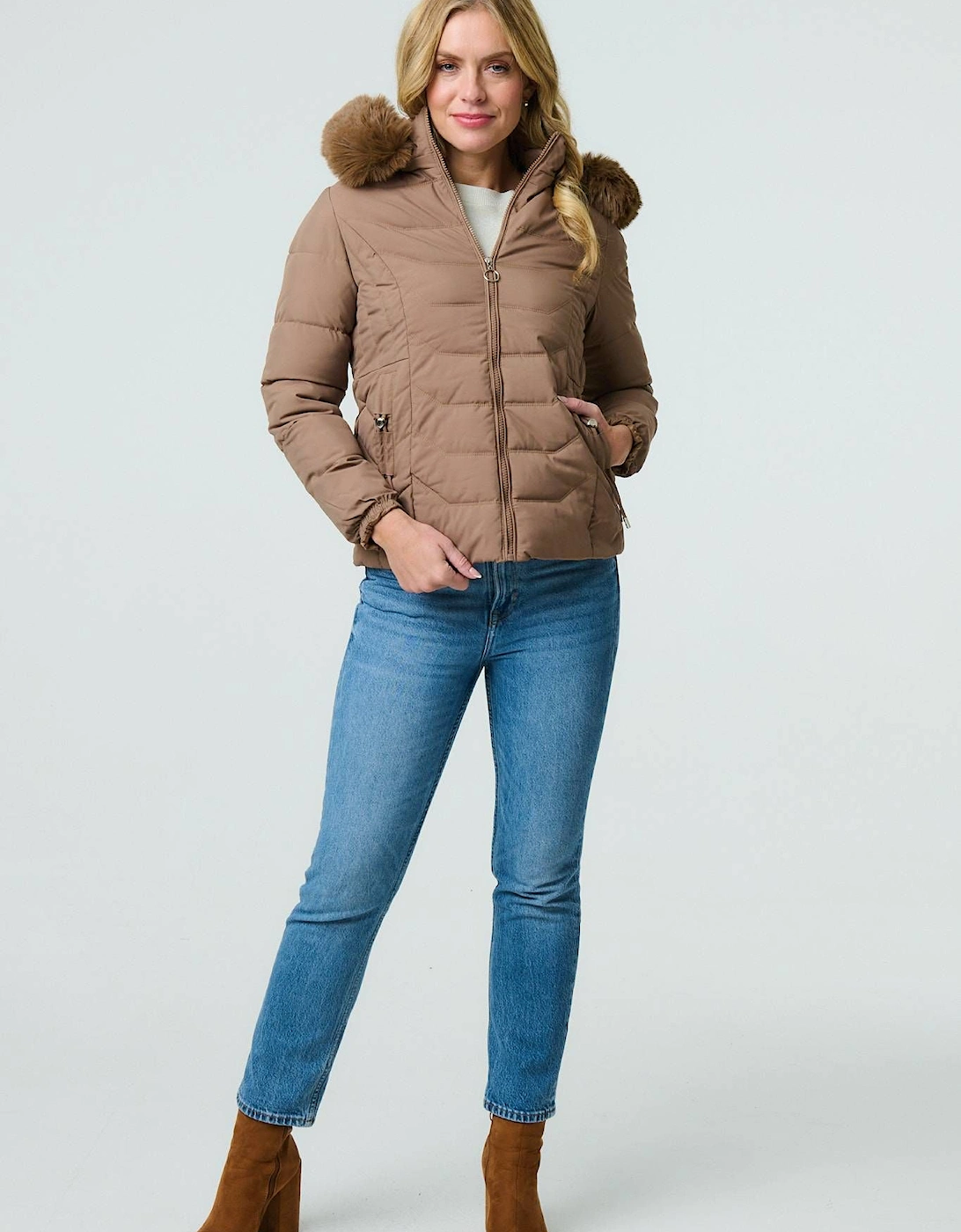Faux Fur Hooded Zip-Up Puffer Jacket, 2 of 1