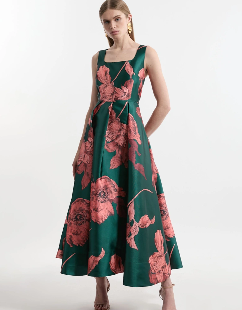 Petite Floral Jacquard Corseted Woven Maxi Dress