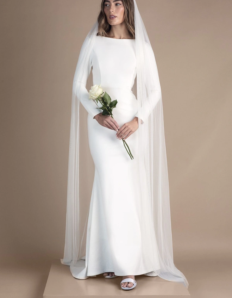 Petite Slash Neck Puddle Wedding Dress