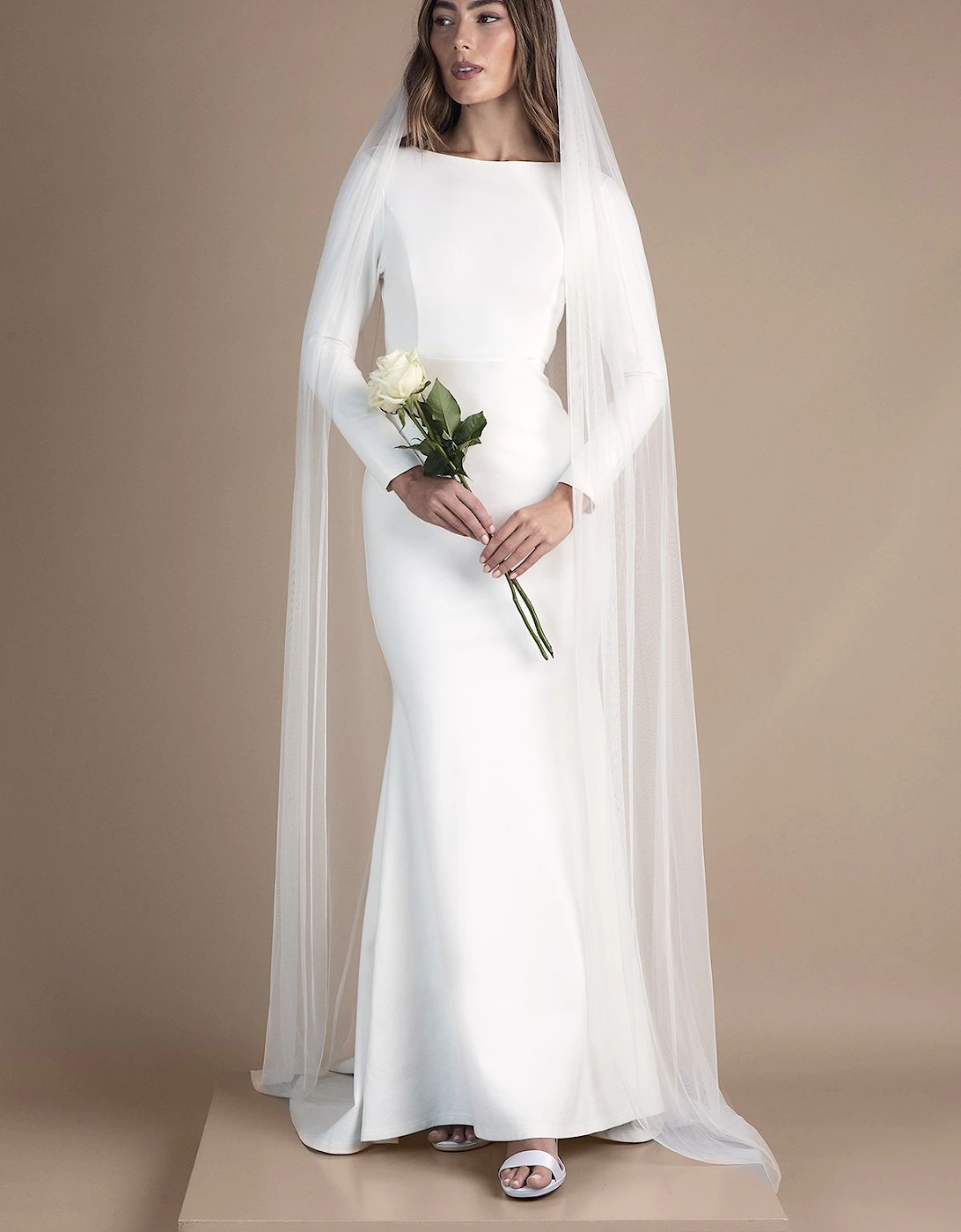 Petite Slash Neck Puddle Wedding Dress, 2 of 1