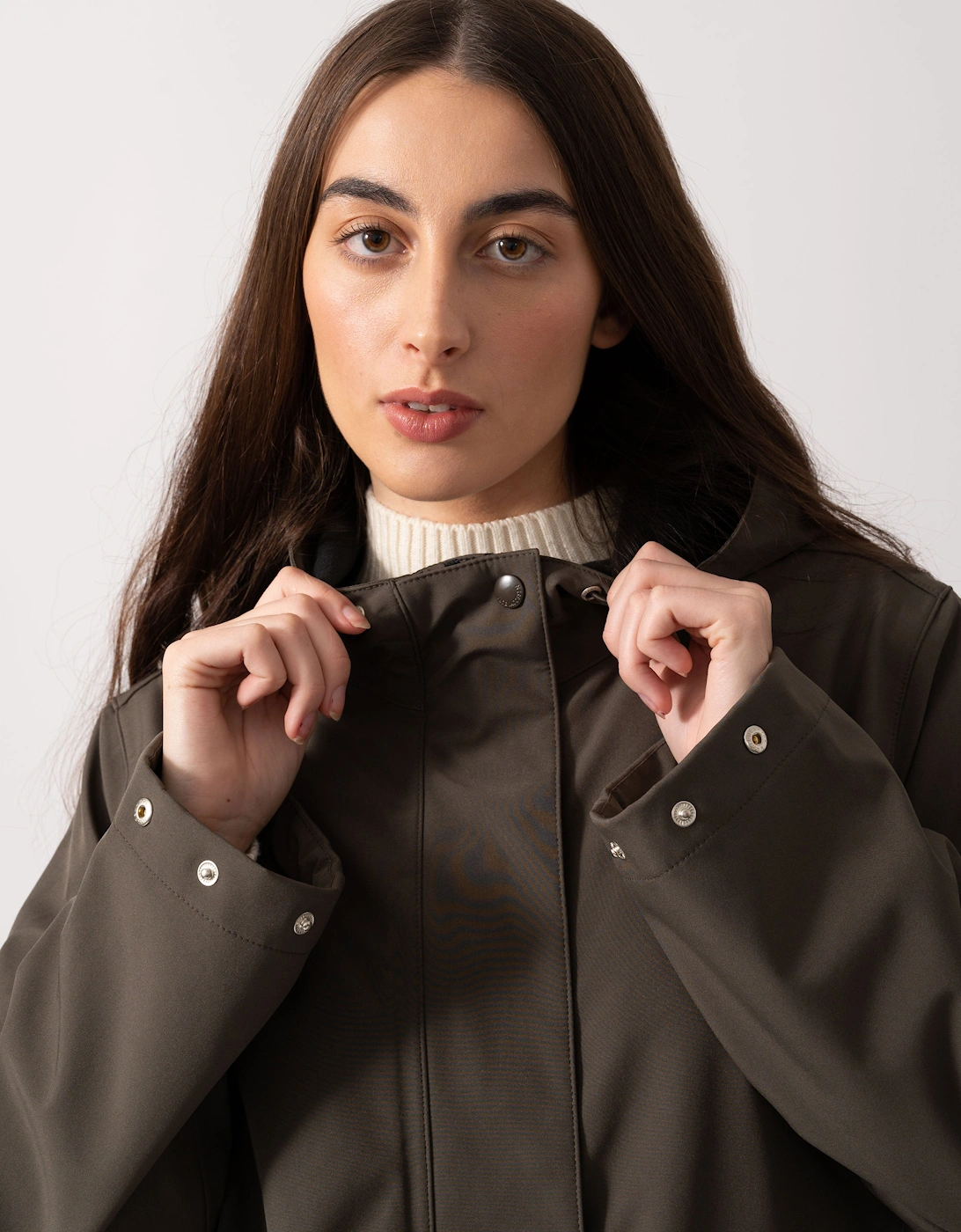 Daybreak Womens Long Softshell Raincoat - Wren 259