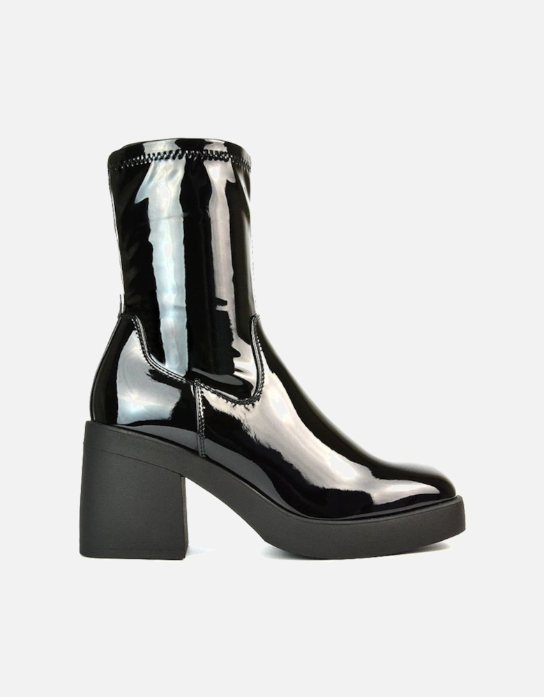 'Sasha' Pull On Block High Heel Platform Sock Stretch Ankle Boots