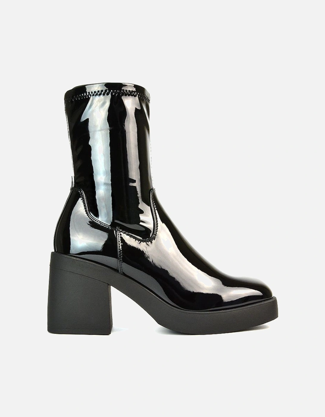 'Sasha' Pull On Block High Heel Platform Sock Stretch Ankle Boots, 2 of 1
