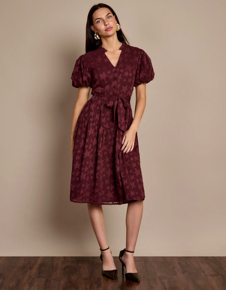 Gerri Jacquard Burgundy Midi Dress