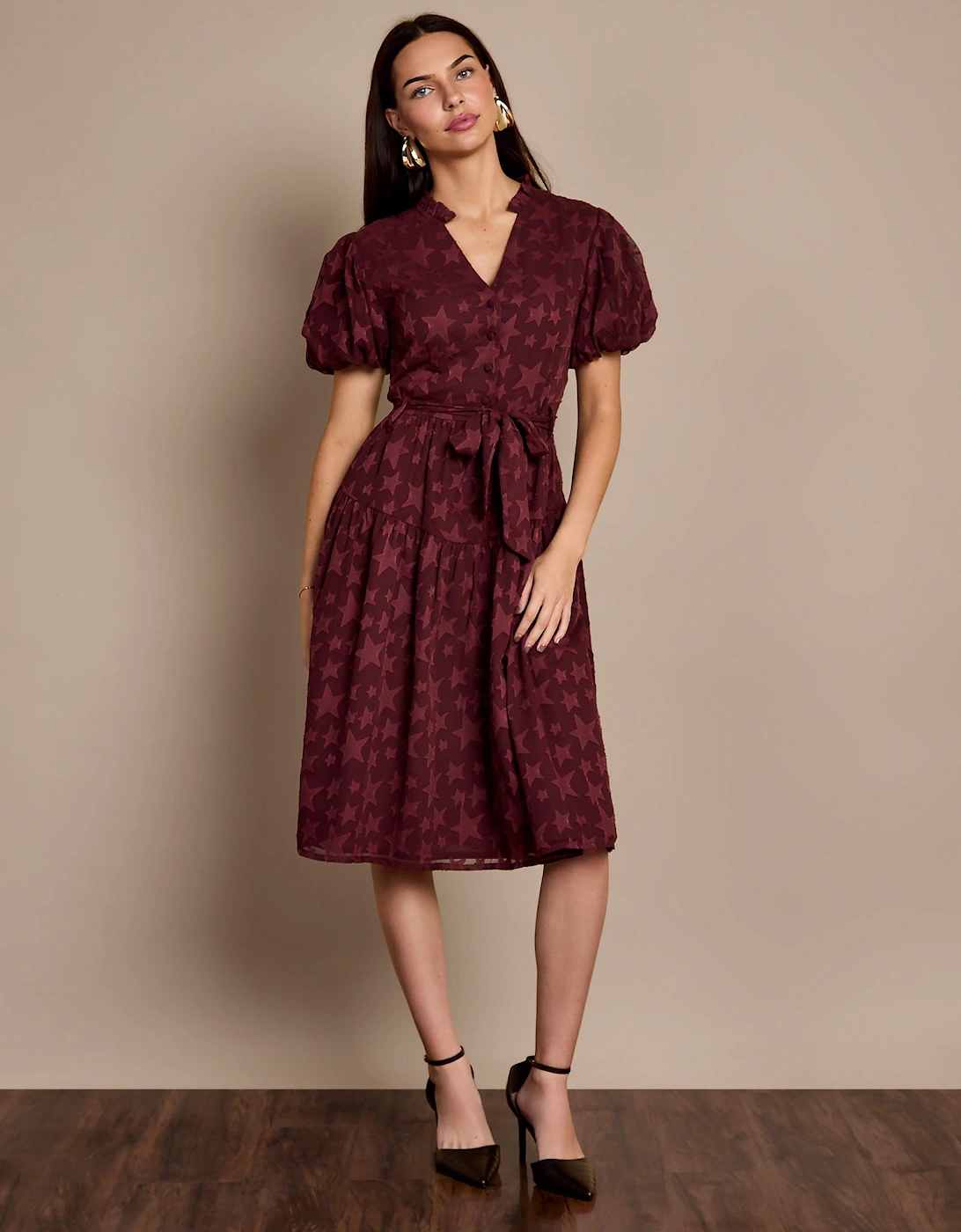 Gerri Jacquard Burgundy Midi Dress, 2 of 1