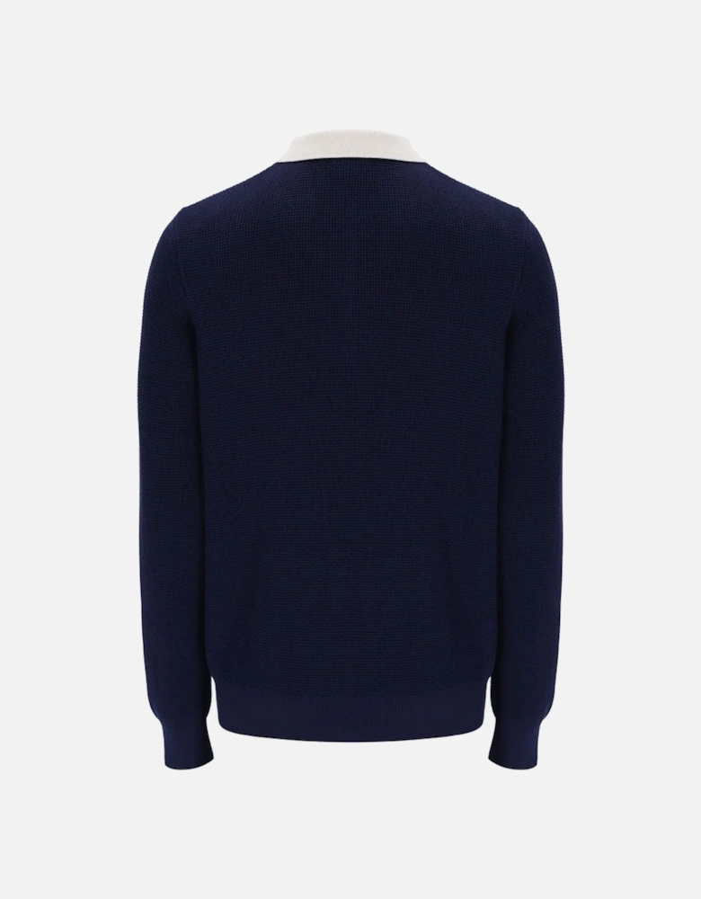 Vintage Nowell Waffle Knitted Longsleeved Polo Shirt - Navy/Gardenia/Red