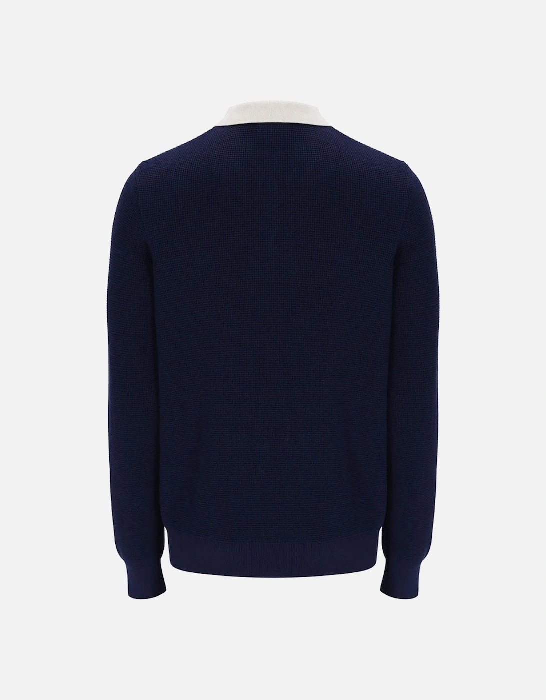 Vintage Nowell Waffle Knitted Longsleeved Polo Shirt - Navy/Gardenia/Red